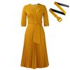 L51 Women's Suit Collar Tie-Waist Pleated African Dress
