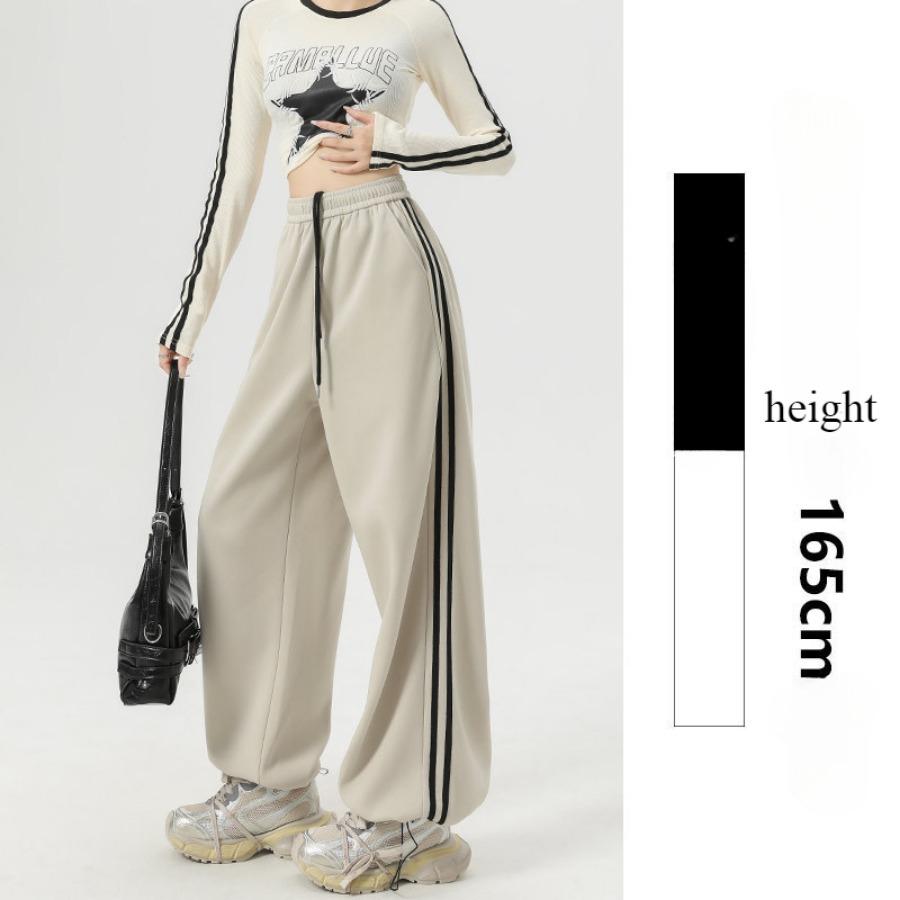 Американские спортивные брюки для женщин весна-осень спортивные брюки повседневные брюки с полосками по бокам широкие брюки с высокой талией