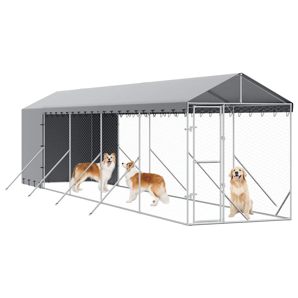 Vidaxl Kojec Dla Psa, Z Dachem, Srebrny, 2X10X2,5M, Stal Galwanizowana
