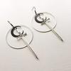 Geometric Moon Pendant Earrings With Silver Alloy And Stainless Steel Ear Pins For Women