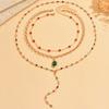 Rhinestone Choker Vintage Multi-layer Stacked Green Rhinestone Pendant Versatile Edging Colored Diamond Y-shaped Necklace Set