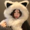 Soft Plush Beanie Hat Scarf Windproof Neck Warmer Outdoor Integrated Cap Scarf  for Women