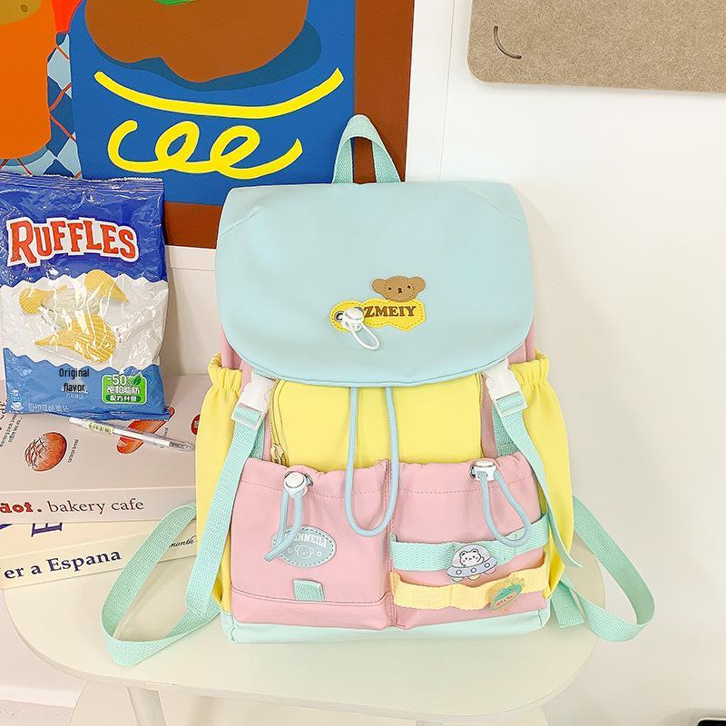 Color-Block Casual Backpack for Elementary School Girls - Large Capacity, Japanese Style