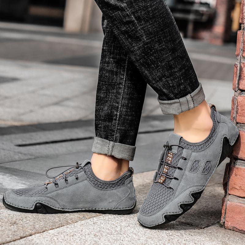 Мужские мокасины, туфли для вождения, повседневные туфли без застежек, большие размеры, серые, с широким носком для мужчин