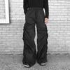 Women Pants Wide Leg Elastic High Waist Casual Trousers with Pockets Shirring Design Spring