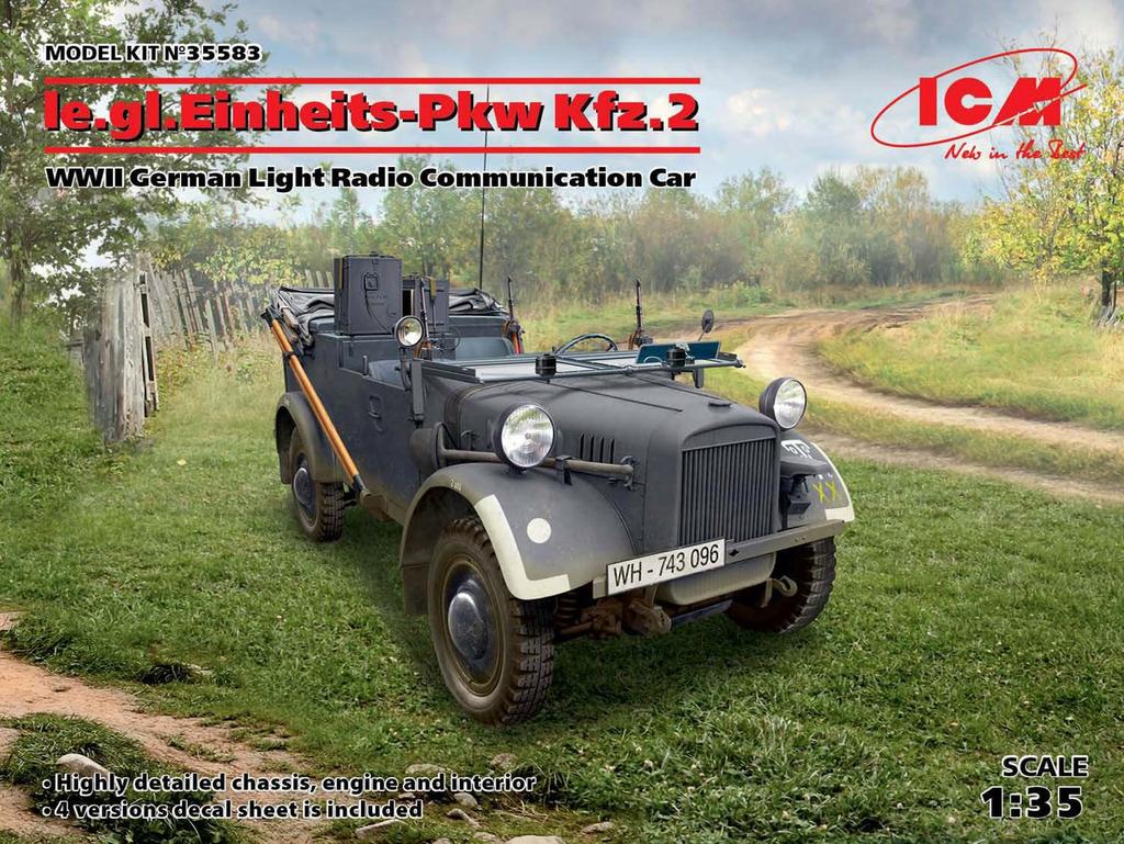 ICM scale German Army Light Drive Vehicle Plastic Model Kit 35583 1/35 le.gl.Einheitz-Pkw Kfz.2 Four-Wheel Radio-Equipped