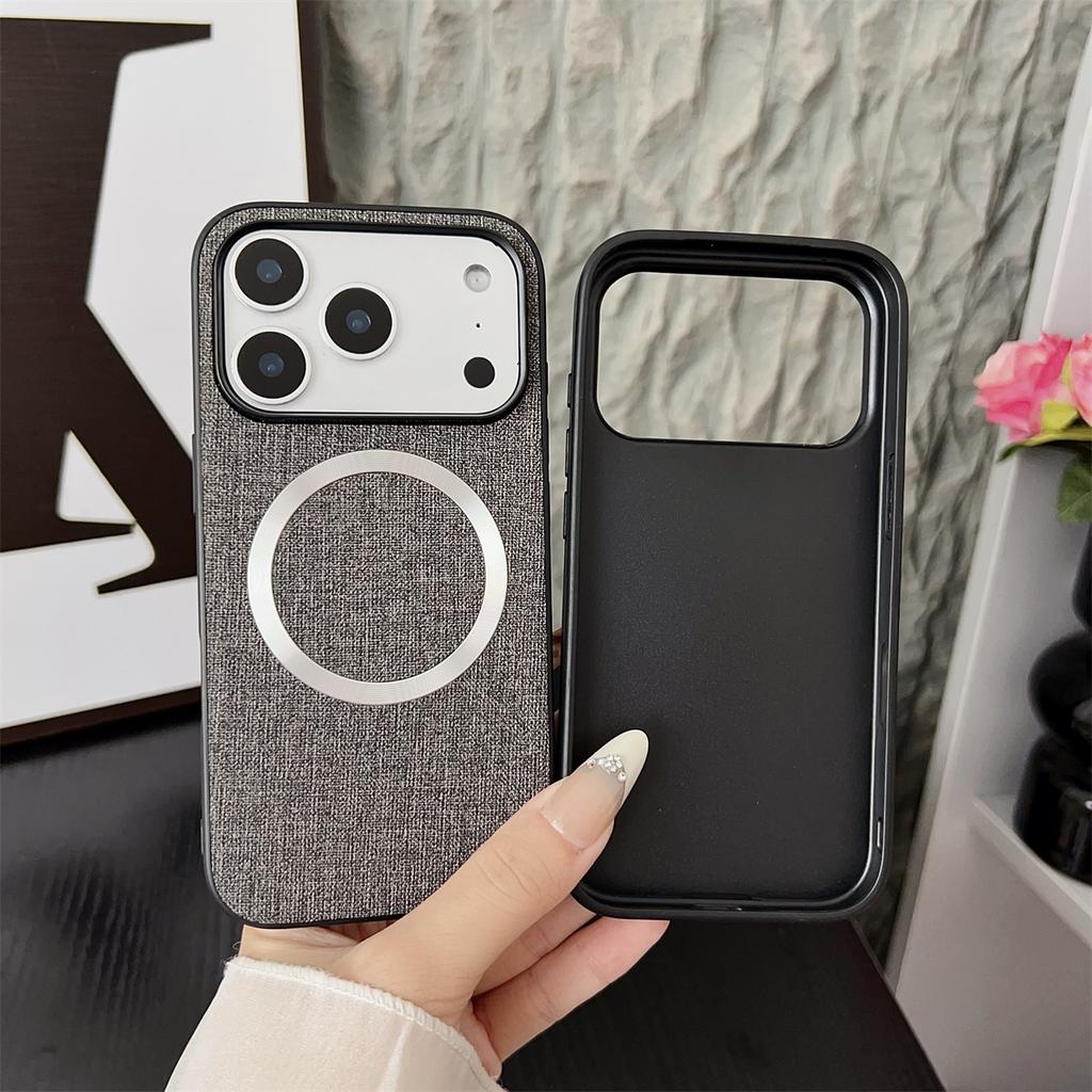 Роскошный тканевый кожаный чехол для телефона для IPhone Air 17 16 15 14 13 Pro MAX 15 16 Plus Магнитный чехол с защитой от беспроводной зарядки