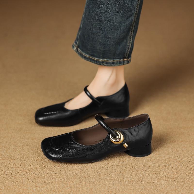 Осень новый темперамент квадратный носок металлическая пряжка одинарная обувь простая повседневная для работы легкая мягкая подошва туфли Мэри Джейн женские