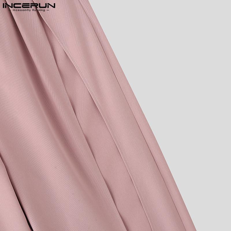 INCERUN Мужские брюки с высокой талией, на молнии, повседневные, длинные, с разрезами, широкие штанины