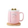 Керамическая чашка с розовой крышкой и бантом в виде сердца для девочек, офисный набор из керамической чашки и ложки, симпатичная кружка