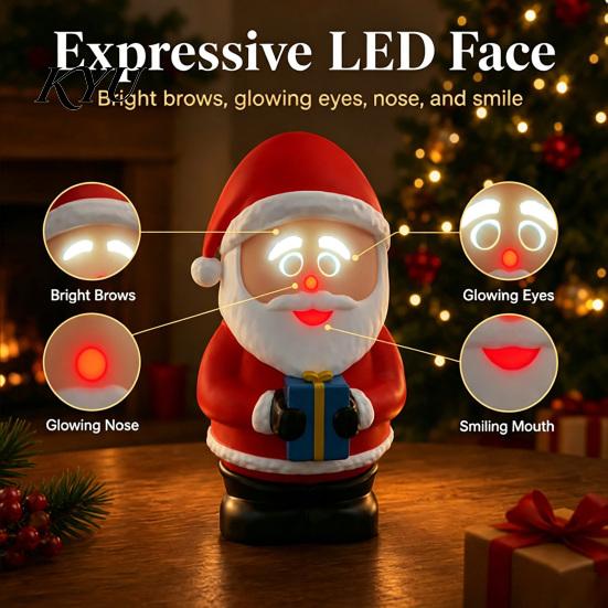 Christmas Party Favor LED Lighted Santa Claus Figurine, Animated Smile Face Decoration Holding Gift Box Statue for Winter Holiday Tabletop Home Decor