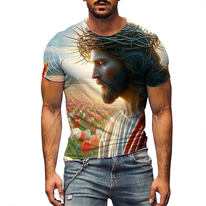 Men's Easter Tshirt Tops 3D Print Easter Eggs Jesus T Shirt For Men New In Round Neck Short Sleeve Tee Shirts Summer Kids Tops