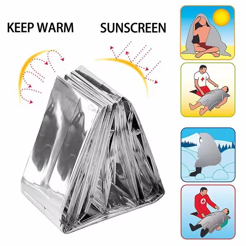 Emergency Thermal Blanket, Aluminum Foil Survival Mat for Outdoor Camping Hiking, Waterproof Windproof First Aid Rescue Gear