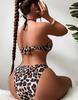 Women's Swimsuits Leopard Print Halter Neck Sexy Open Back Ties One-Piece Swimsuits Bikini Beachwear Bathing Suits