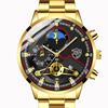 Golden Stainless Steel Fashion Men's Top Brand Luxury Calendar Watch Waterproof Business Quartz Watch