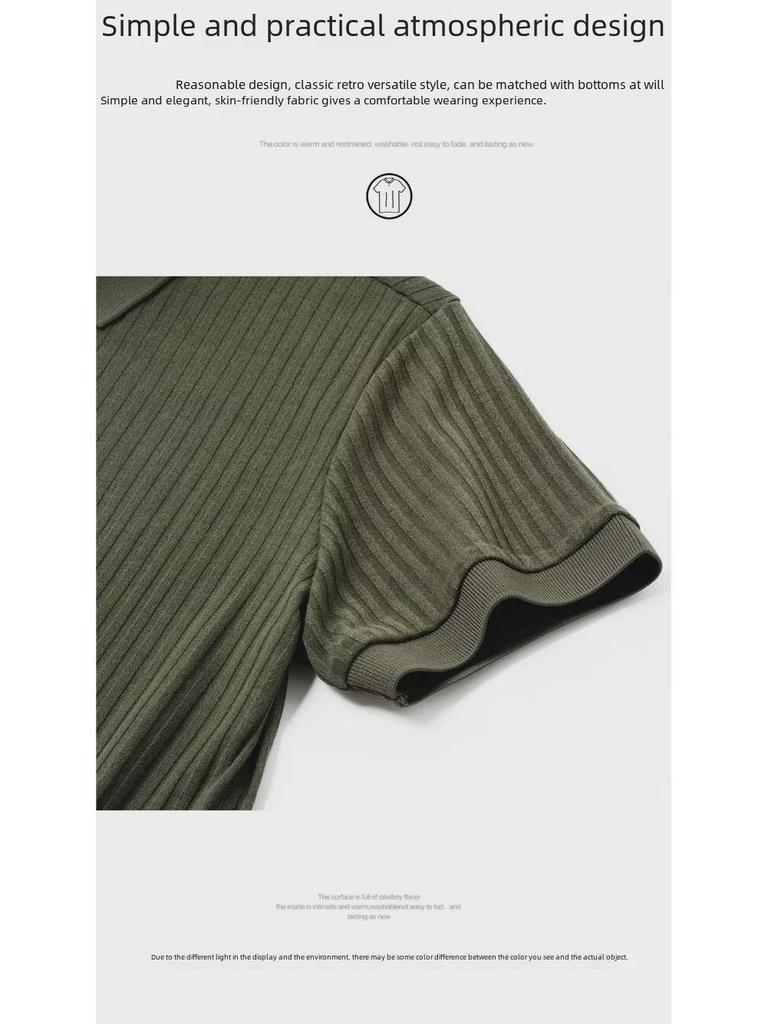 2024 Трендовая мужская однотонная рубашка поло - Летняя мода в японском стиле