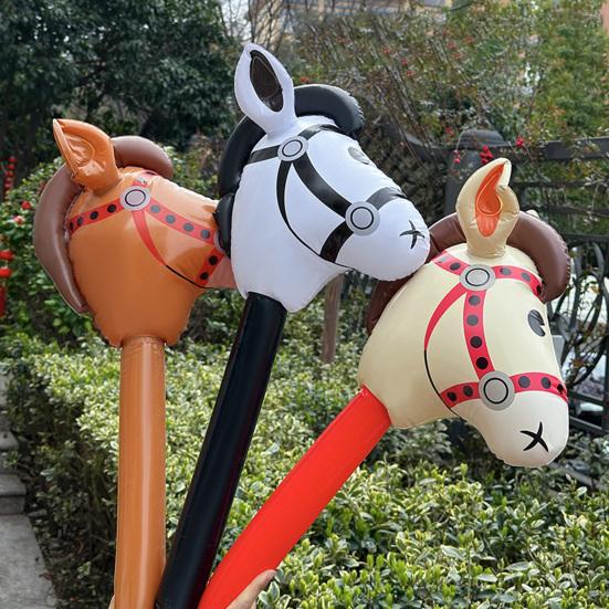Inflatable Horse Head Stick 37" Party Prop for Kids' Races Photos PVC Horse Stick Carnival Toy for Horse Themed Events Birthdays