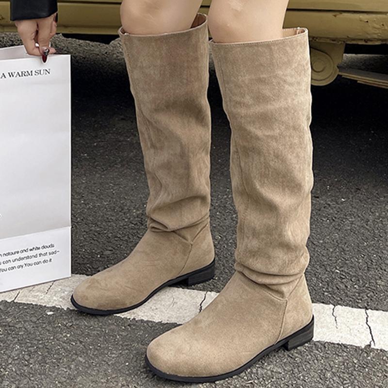 Женские замшевые высокие сапоги на плоской подошве, зимняя модная обувь, женские трендовые 2024 новые мотоциклетные сапоги, удобное прогулочное платье Mujer Zapatos