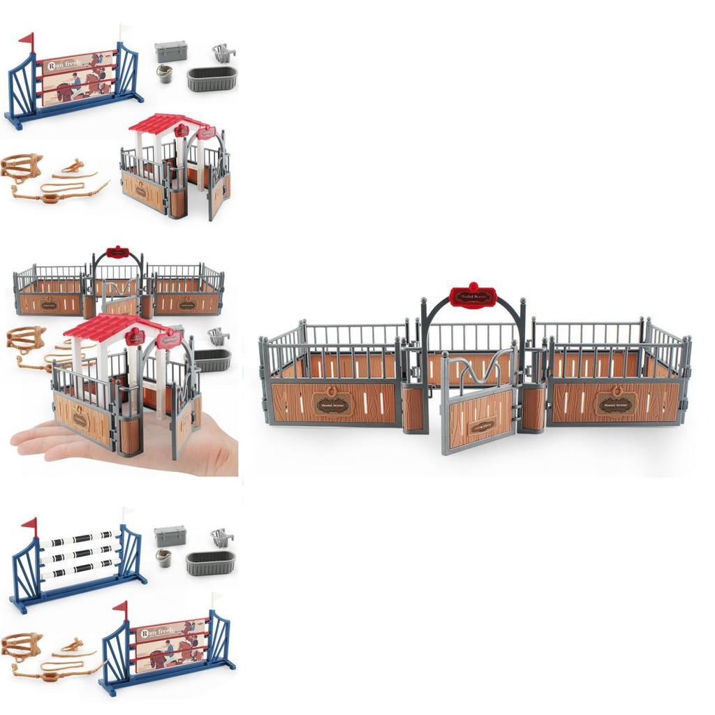 Realistic Plastic Farm Scene Decoration Set With Saddle Barn Pavilion Trough And Fence Models