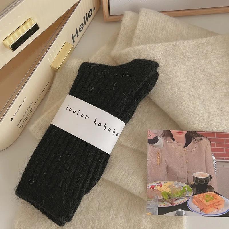 Thicken Warm Winter Socks Women Windproof Women Socks Sox Japanese Style Harajuku Solid Color Thermal Stockings For Women
