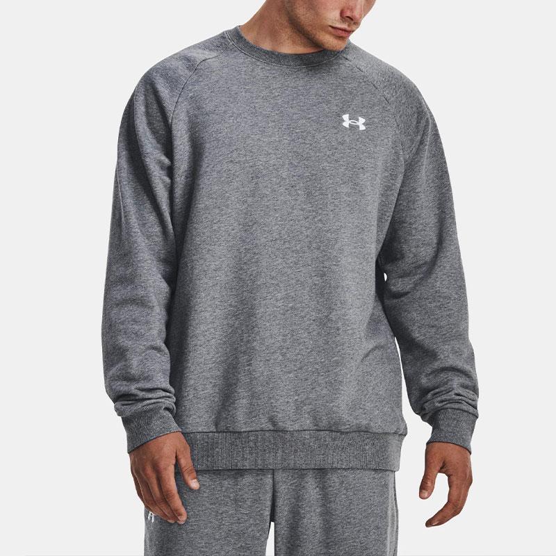 Under Armour Rival Fleece Sweatshirts Men's Gray Crew Neck Thickened Regular 1382295-012