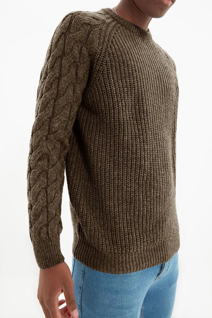 Мужской модный стильный свитер с камнем унисекс, вязаный свитер с круглым вырезом и детальным трикотажем