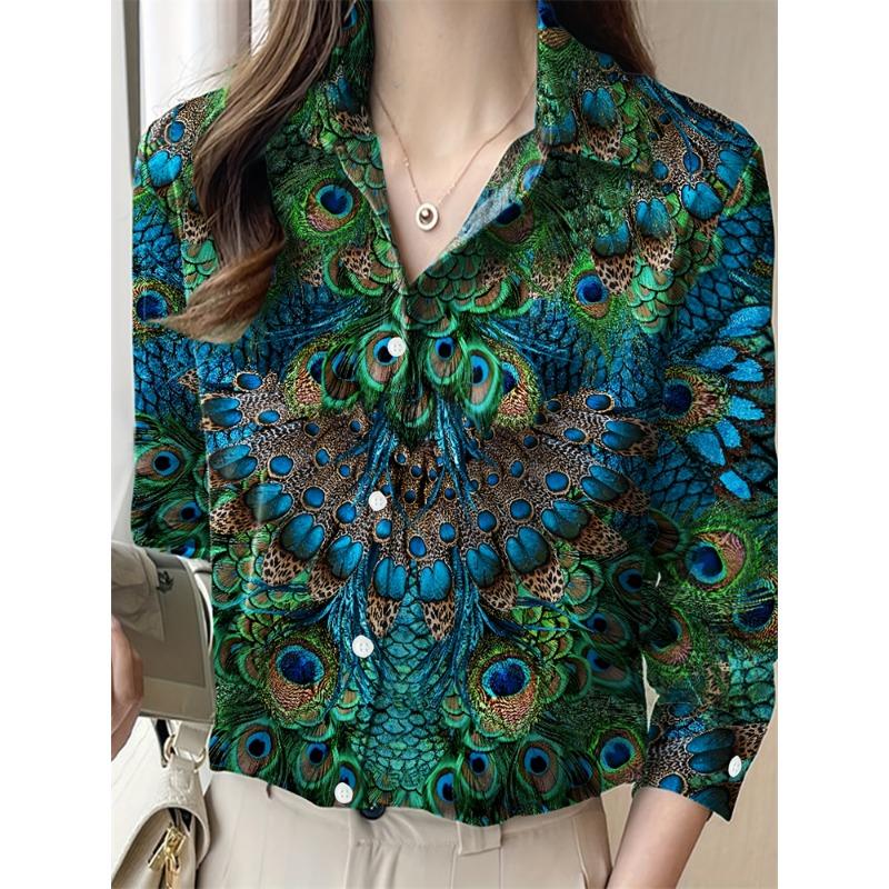Women's Plus Size Shirt Fashionable Floral Pattern Suitable For Everyday Commuting Women's Shirt With Lapel Design
