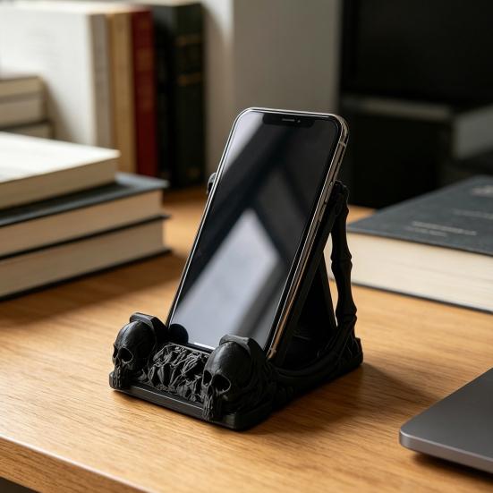 Готический держатель-подставка для телефона в виде черепа, 3D-печать, матовый черный, форма скелета, устойчивая поддержка, держатель для мобильного телефона, настольный аксессуар
