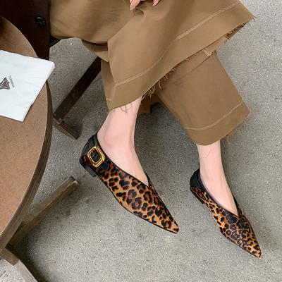 Мода 2025 Новая Мода Одинарная Обувь Балетки Женские Ретро Леопардовый Принт Натуральная Кожа Острый Носок Туфли Леди Обувь для Женщин