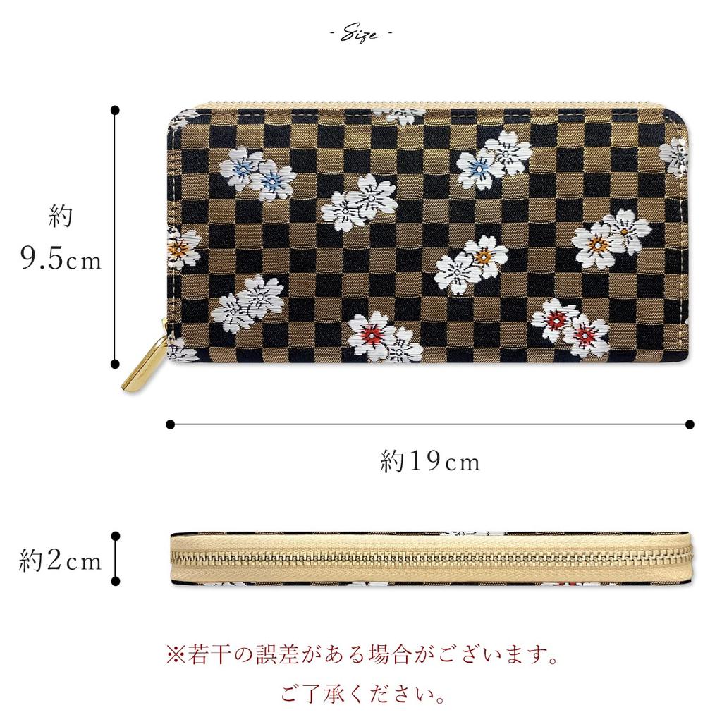 Long Nishijin Round Round Long Card Coin Gold Cherry Blossoms on Benkei Lattice [leo&aoi] Wallet, Ori, Wallet, Zipper, Wallet, Wallet, Storage, Purse,