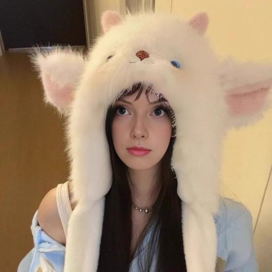 Женская шапка в форме лисьих ушек, утолщенная плюшевая теплая зимняя шапка с дизайном шарфа, для активного отдыха