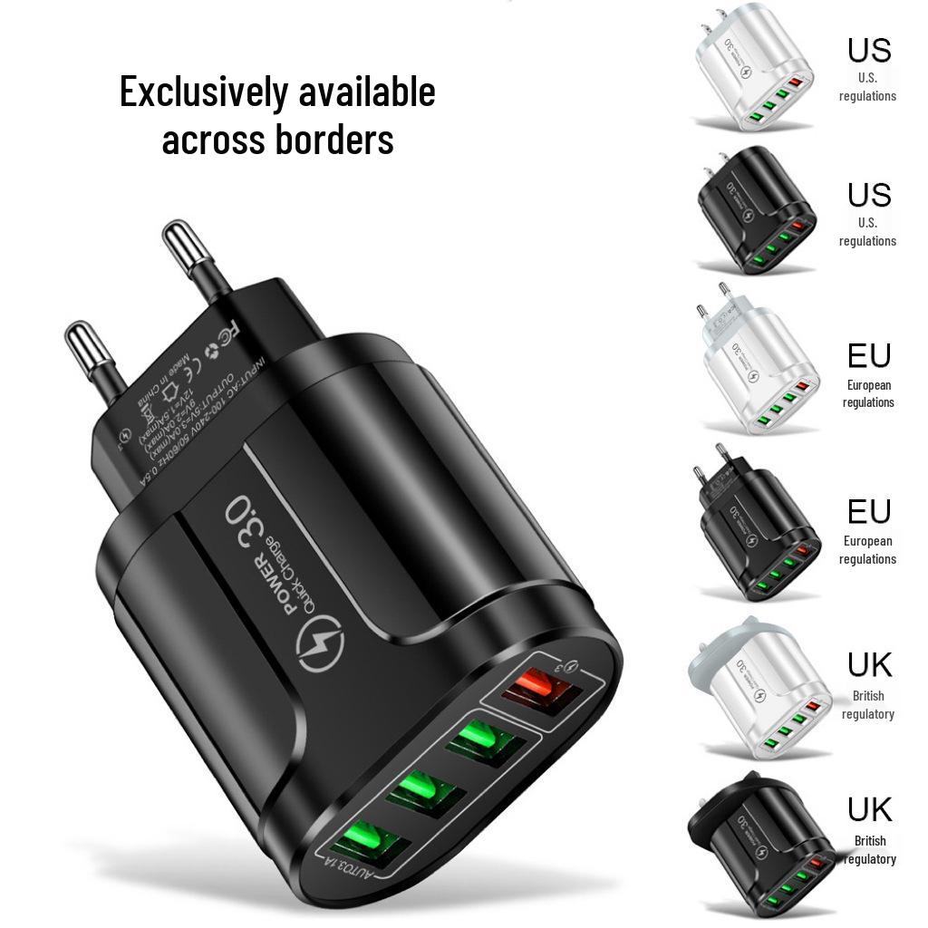 Европейский быстрый зарядный адаптер QC3.0 с двумя USB и тремя USB, многопортовая зарядная головка стандарта Великобритании.