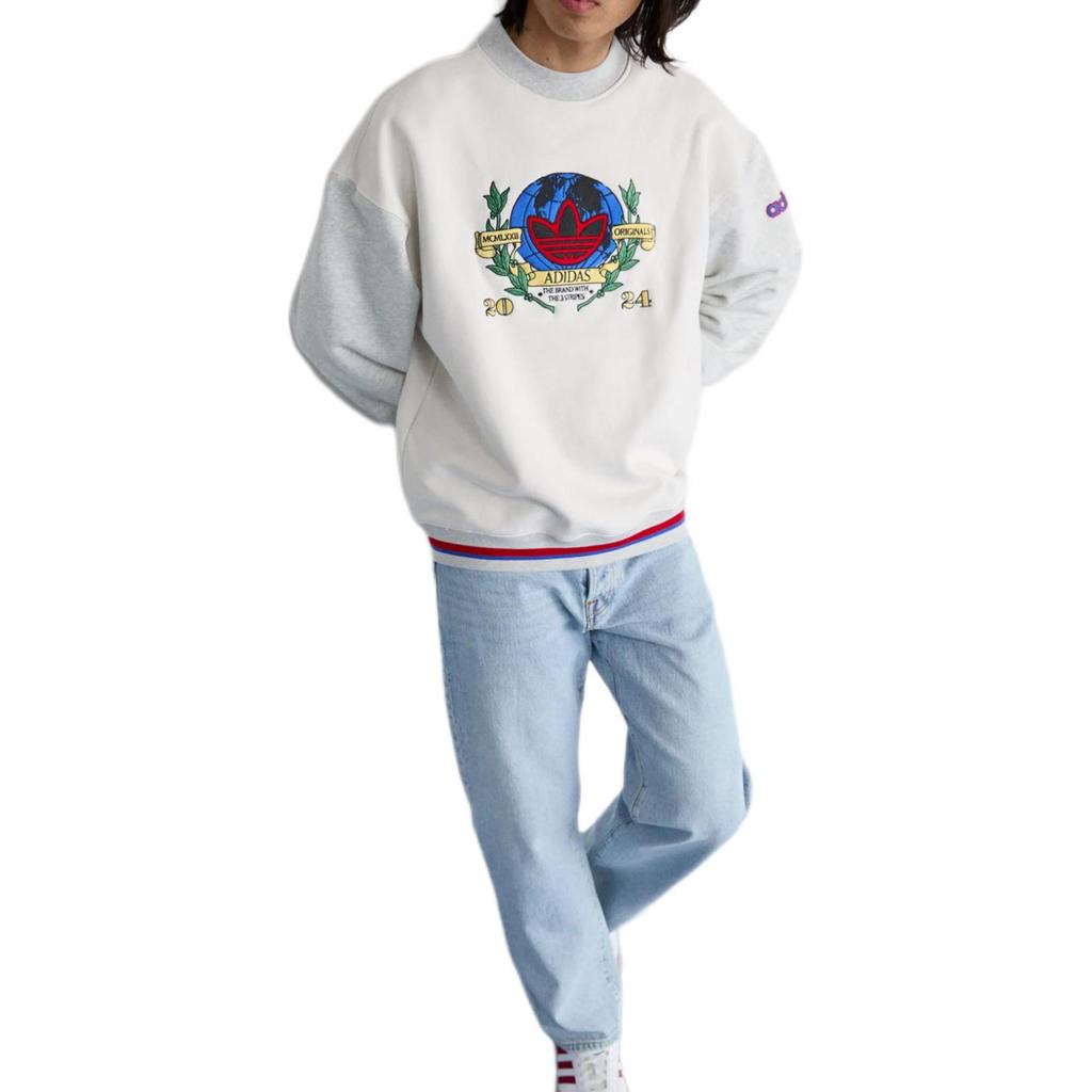 Adidas Originals Logo Crew Neck Pullover Long Sleeve Sweatshirt Men Sweatshirt White IX6755