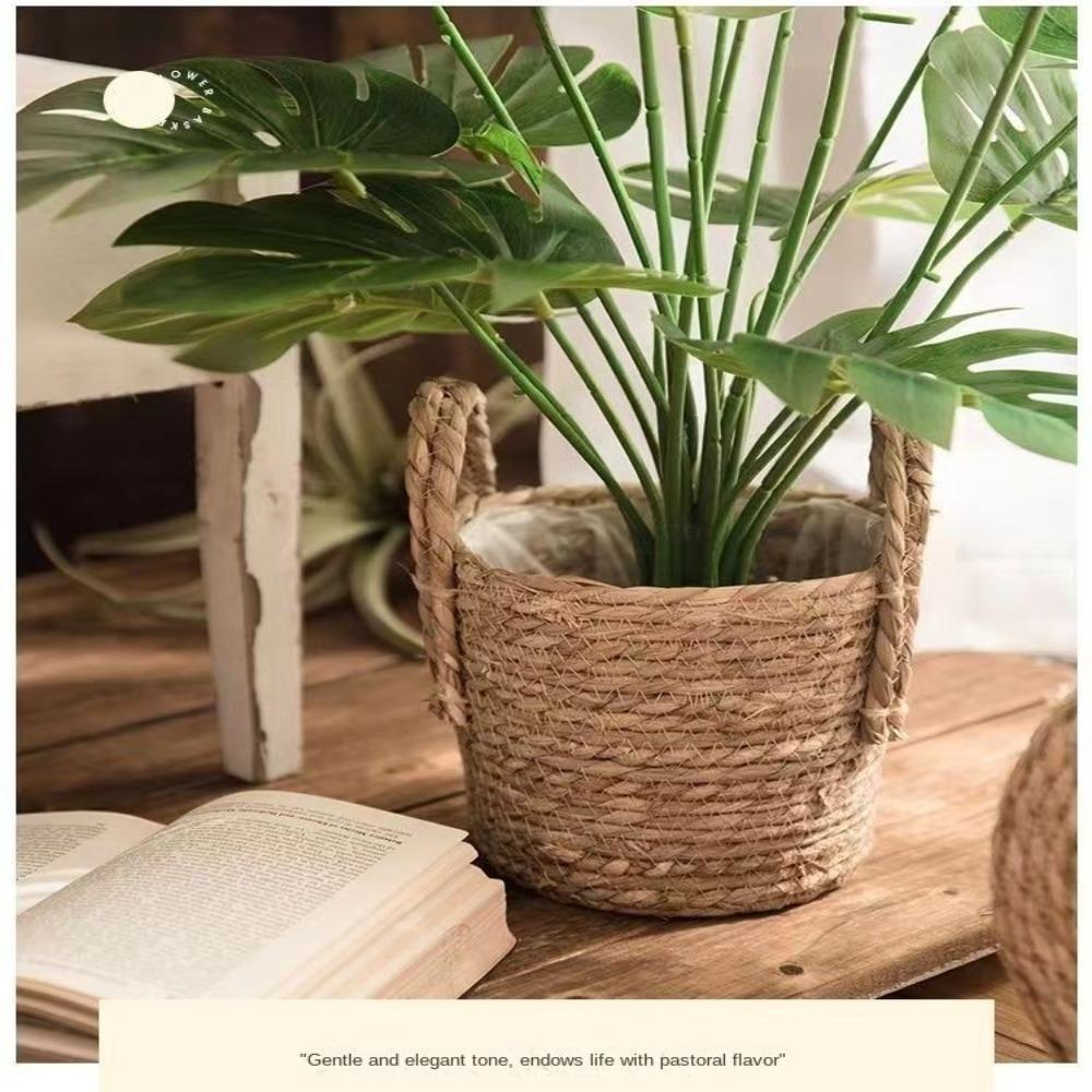 Соломенная плетеная корзина-кашпо из ивы, желтый ротанг, морская трава, корзина для хранения, садовый декор