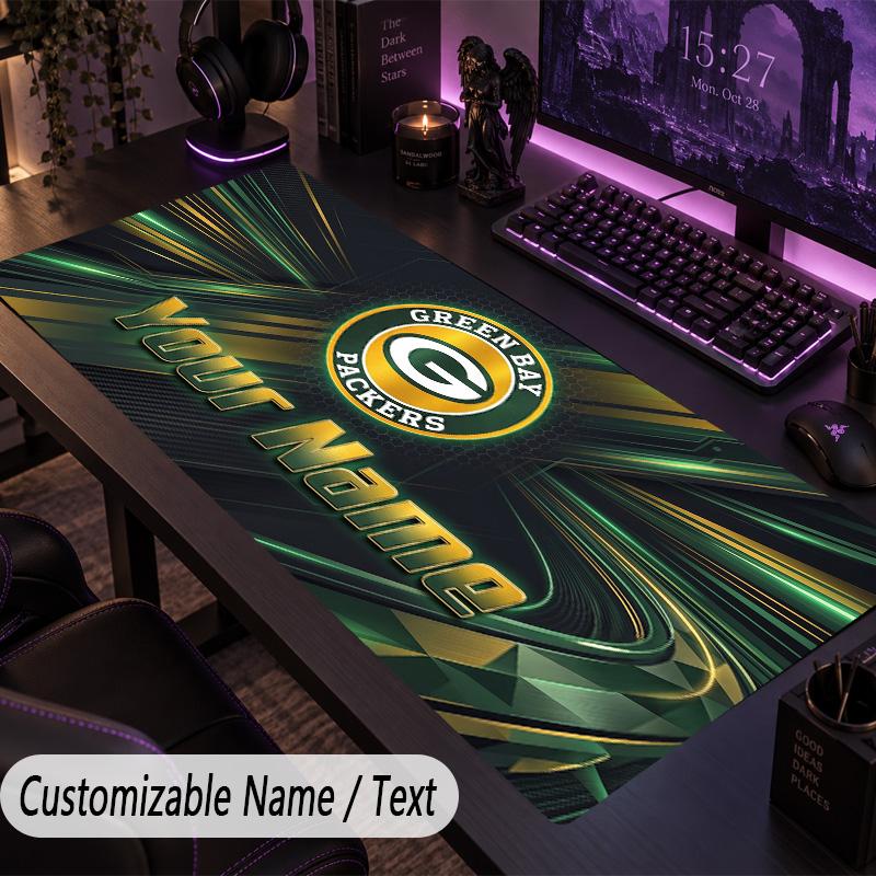Large Mouse PadGreen Bay Packers Custom Name Text Personalized Desk Mat Non Slip Gaming Pad