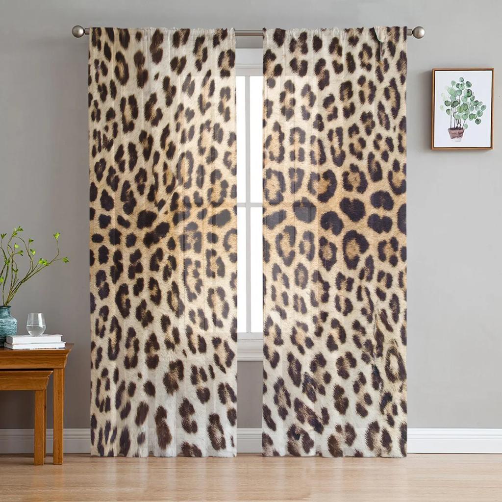 Leopard Animal Snowflake Winter Tulle Sheer Curtains for Living Room Decoration Window Curtain for Bedroom Voile Organza Drapes
