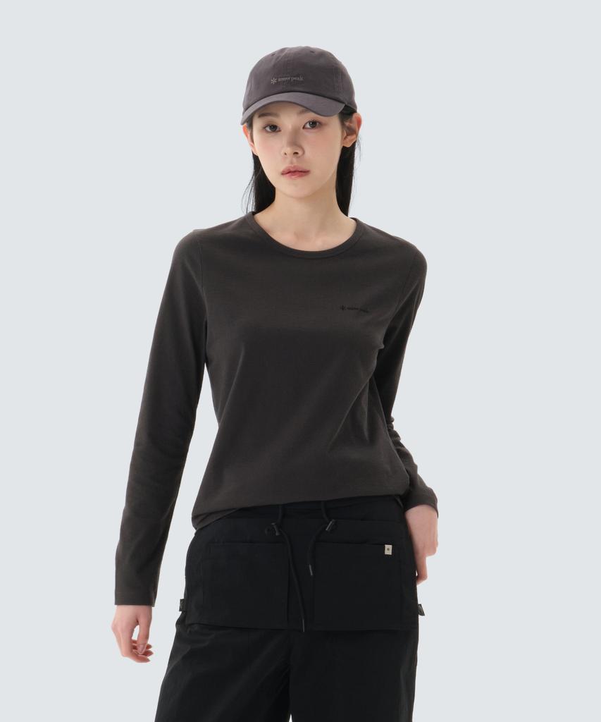 Женская футболка с длинным рукавом в рубчик SNOWPEAK APPAREL (S26Swftl39) Древесный уголь