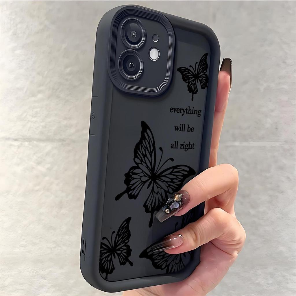 Чехол 'Счастливая Бабочка' для iPhone 15/16/17 Черный с Рифленой Поверхностью Песчаник Небесное Око Лестница