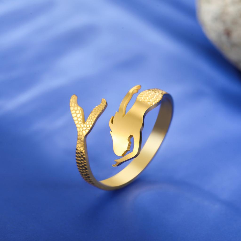 Изысканные кольца в виде русалки для женщин и девочек из нержавеющей стали, регулируемое кольцо на открытый палец, женское ювелирное изделие, подарок на День святого Валентина