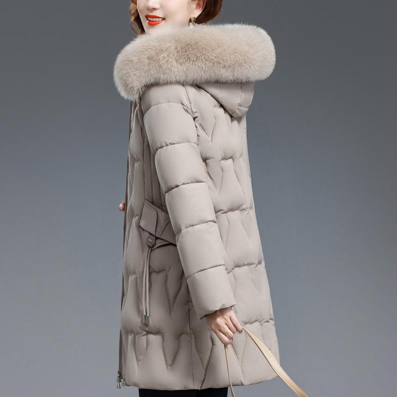 Middle Age Woman Winter Coats Hooded Faux Fur Collar Casual Thick Warm Long Parkas Women's Jackets