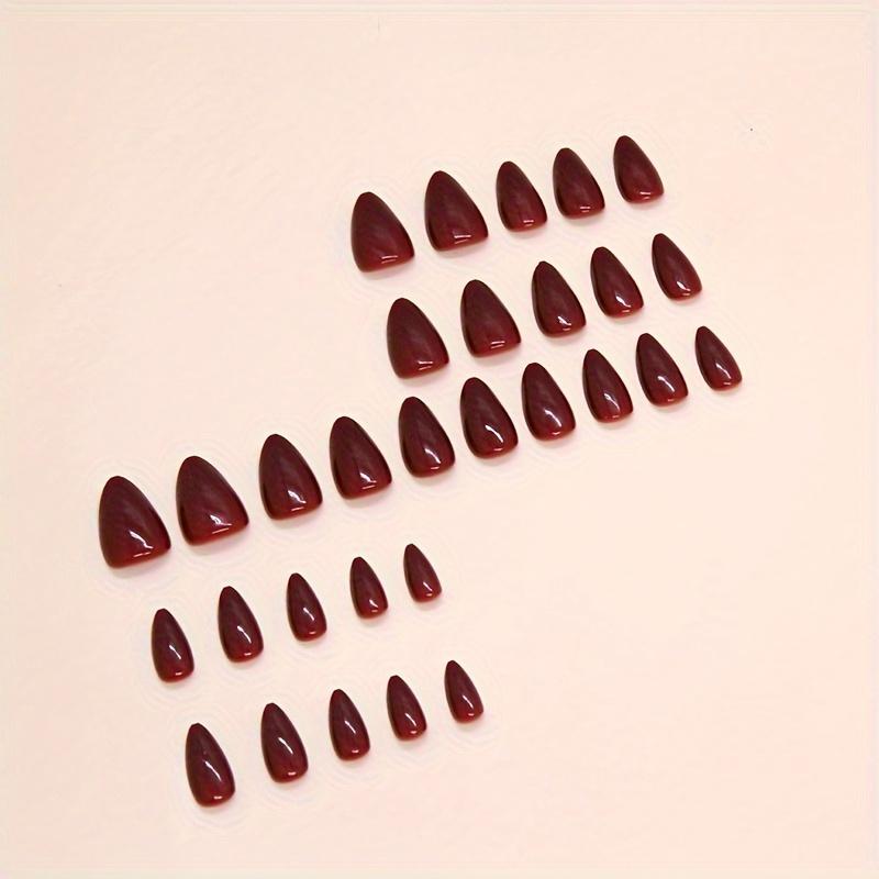 24pcs Glossy Red Press On Nails Minimalist Style Fake Nails Medium Almond Wine Red False Nails Full Cover Acrylic Nails For Women Girls Daily Wear