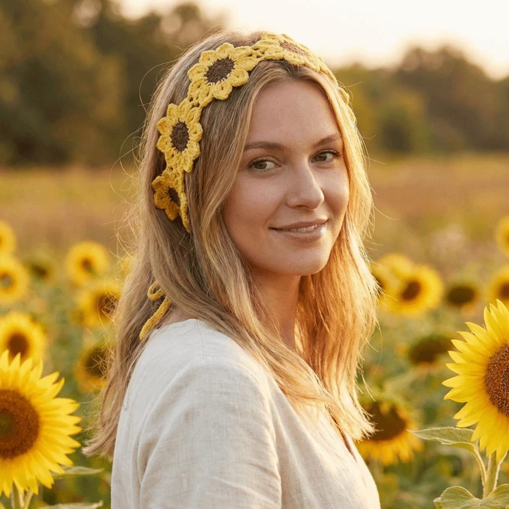 Colorful Pastoral Style Headscarf Scarf Knitted Hair Band Sweet Flowers Hairband Photography Prop