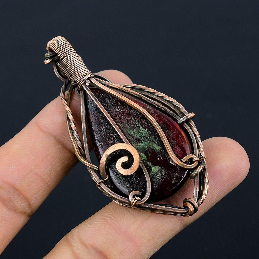 Red Flash Labradorite Pendant, 999 Copper Wire Wrapped Jewelry, Gemstone Jewelry Pendant, Handmade Wedding Gift Jewelry