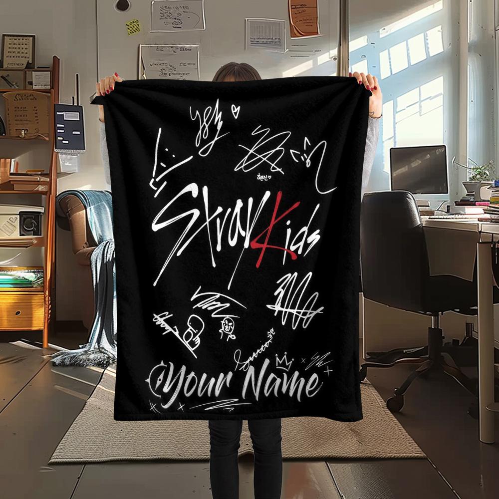1PC Custom Name SKZ Patterned Flannel Blanket Suitable For All Seasons for Home Decor Warmth and Comfort Gifts Holiday Present -HE211