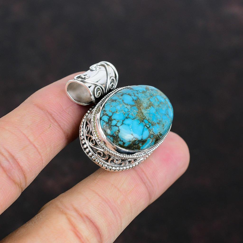 Tibetan Turquoise Pendant Gemstone Vintage Pendant 925 Sterling Silver Pendant Tibetan Turquoise Jewelry Handmade Pendant Gifts For Friend