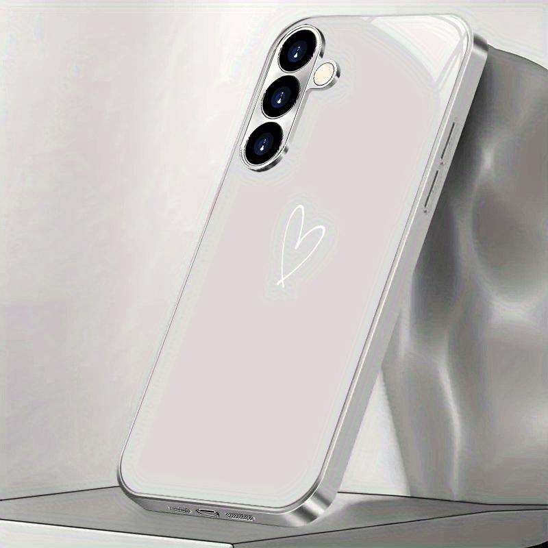 Белый стеклянный чехол для телефона в форме сердца с серебряным покрытием, подходит для Samsung Galaxy S26 S25 S24 S22 S21 S20 FE/Ultra/Plus, противоударный