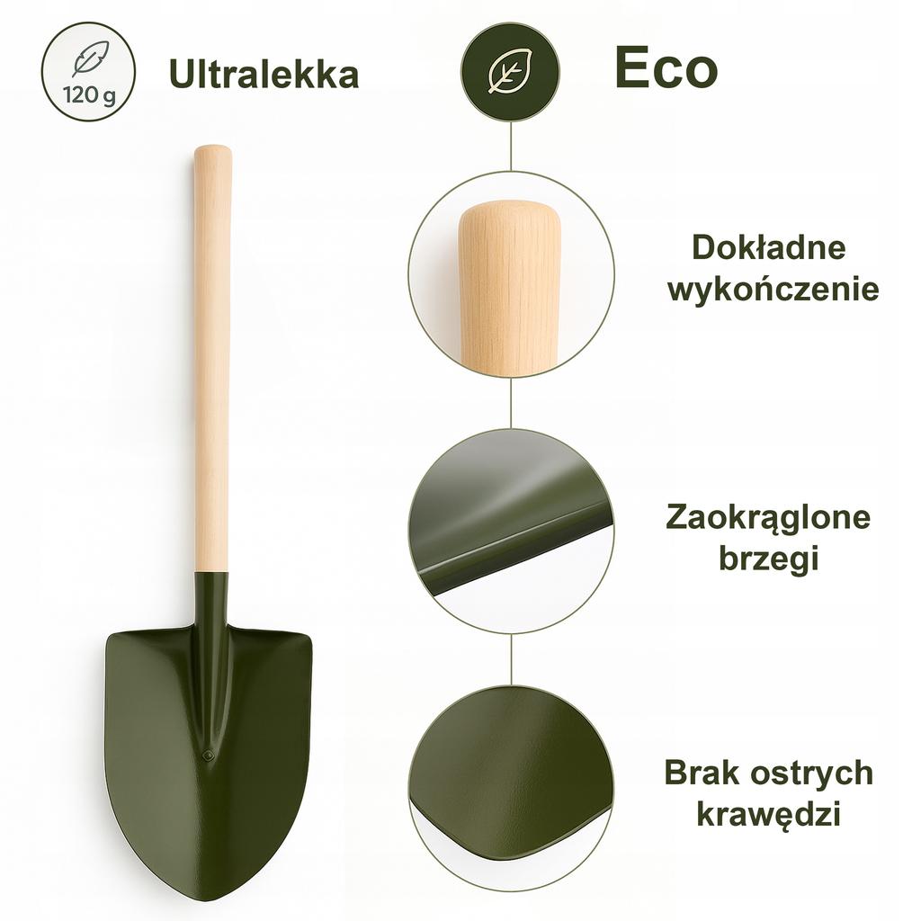 Łopata Dla Dzieci Saperka Na Plażę, Piaskownica Bezpieczna Eko Drewno 55Cm