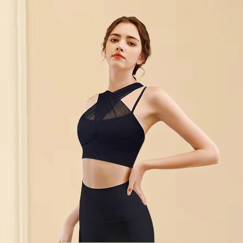 Женский сет для йоги из сетки высокого класса с нагрудными вкладышами - Сексуальный фитнес-костюм из двух частей