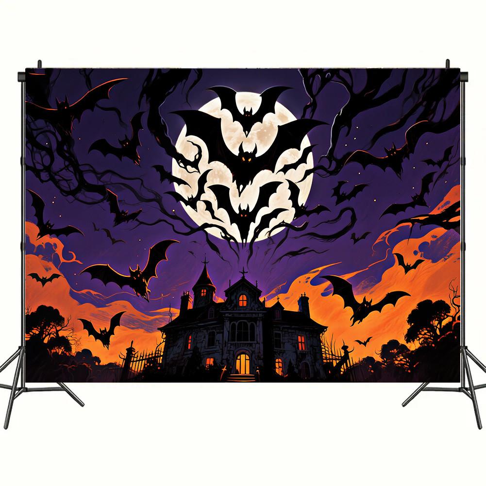 Страшный баннер-фон на Хэллоуин - Замок с летучими мышами и полной луной для вечеринок в помещении/на открытом воздухе, выпускного, декора на Хэллоуин, мероприятия
