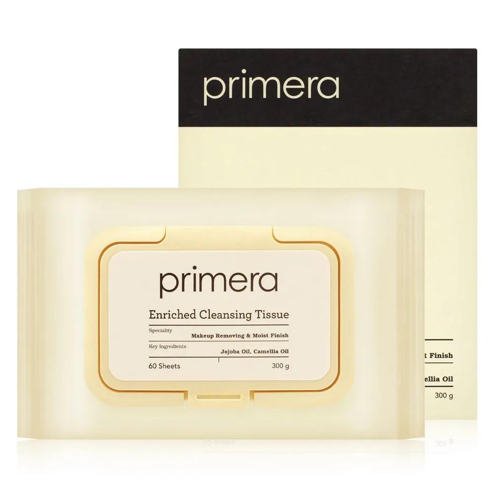 Primera Cleansing Tissues 60 Sheets Deep Cleansing Mildly Acidic Makeup Remover Enriched